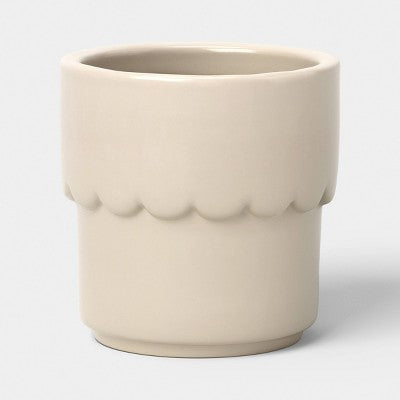 Mała ceramiczna donica kremowa, szkliwiona