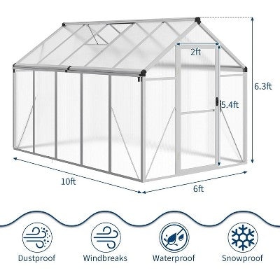 Acekool szklarnia aluminiowa 6×10 ft z rynnami