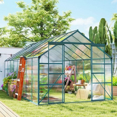 Outsunny szklarnia 16×8 ft, drzwi przesuwne i rynny